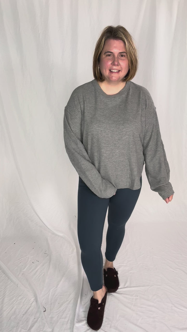 Alessia Waffle Long Sleeve- HTHR GREY
