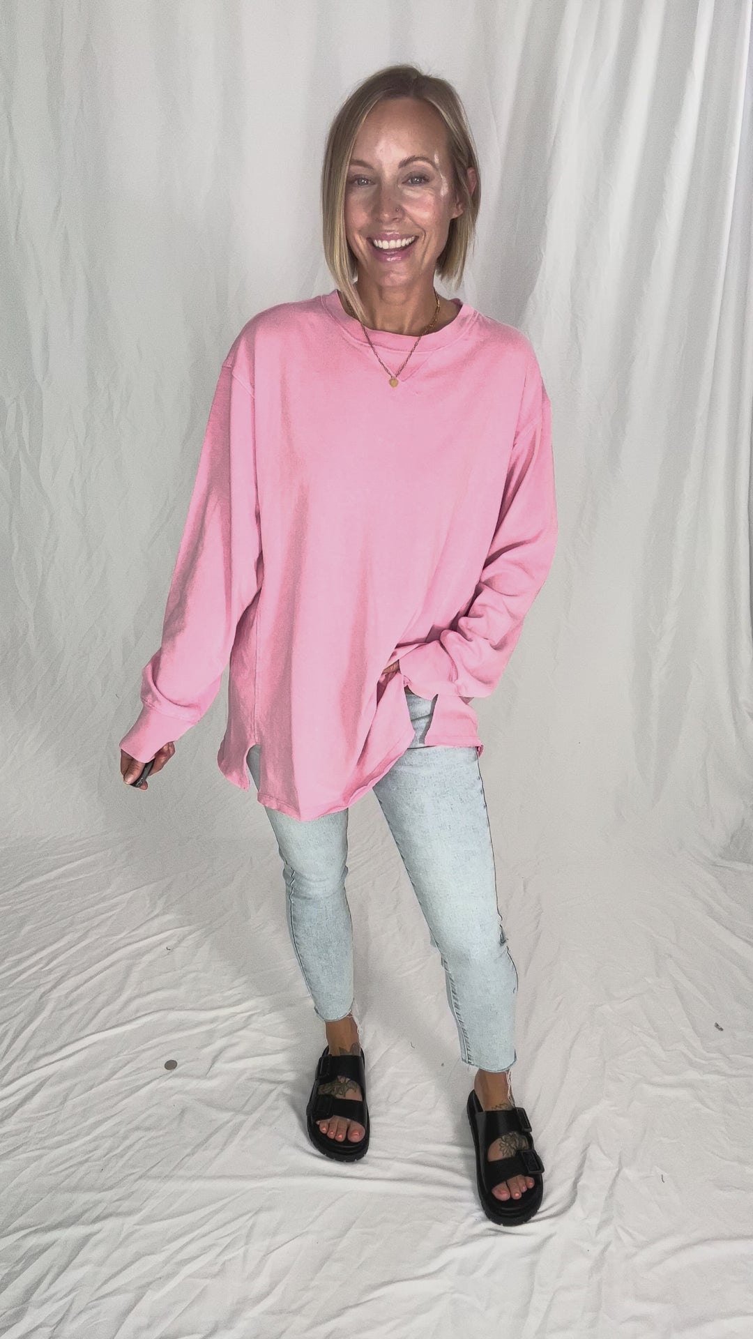 Rita Washed Tunic Long Sleeve- TAFFY PINK