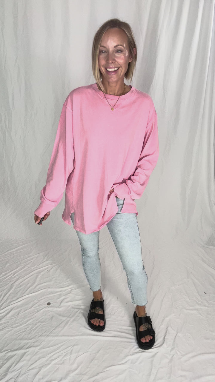 Rita Washed Tunic Long Sleeve- TAFFY PINK