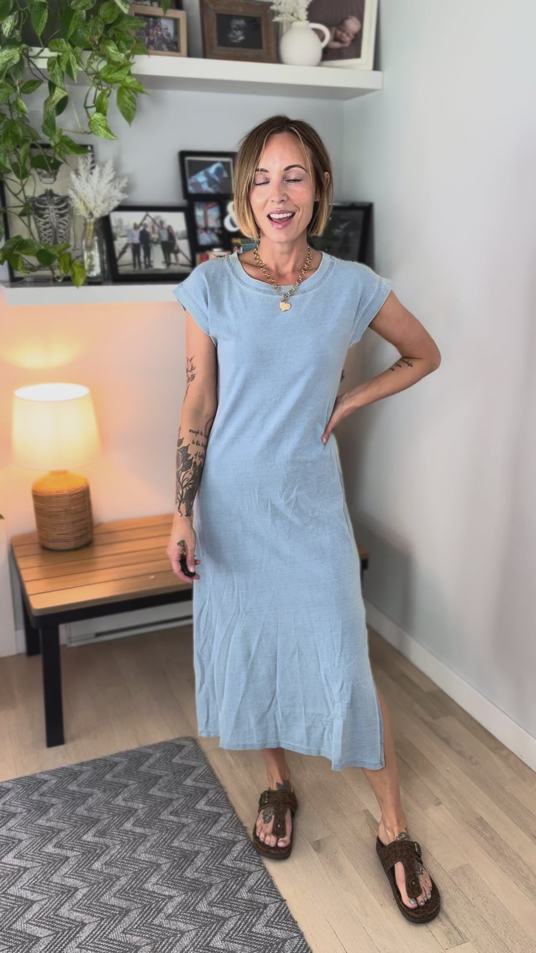 Darla Cotton Short Sleeve Midi Dress- LIGHT DENIM BLUE