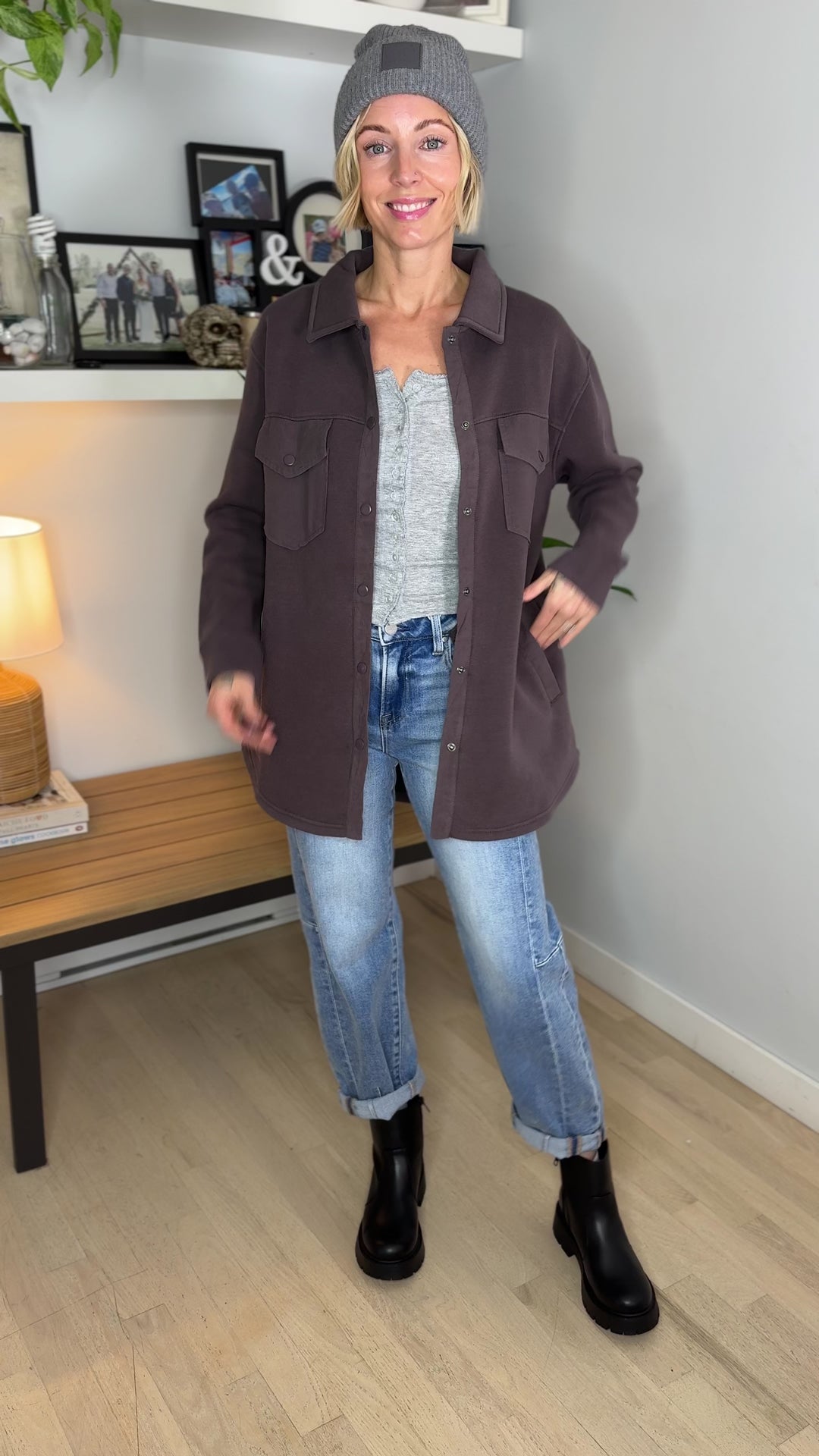 MONO B Valerie Snap on Shacket- COFFEE