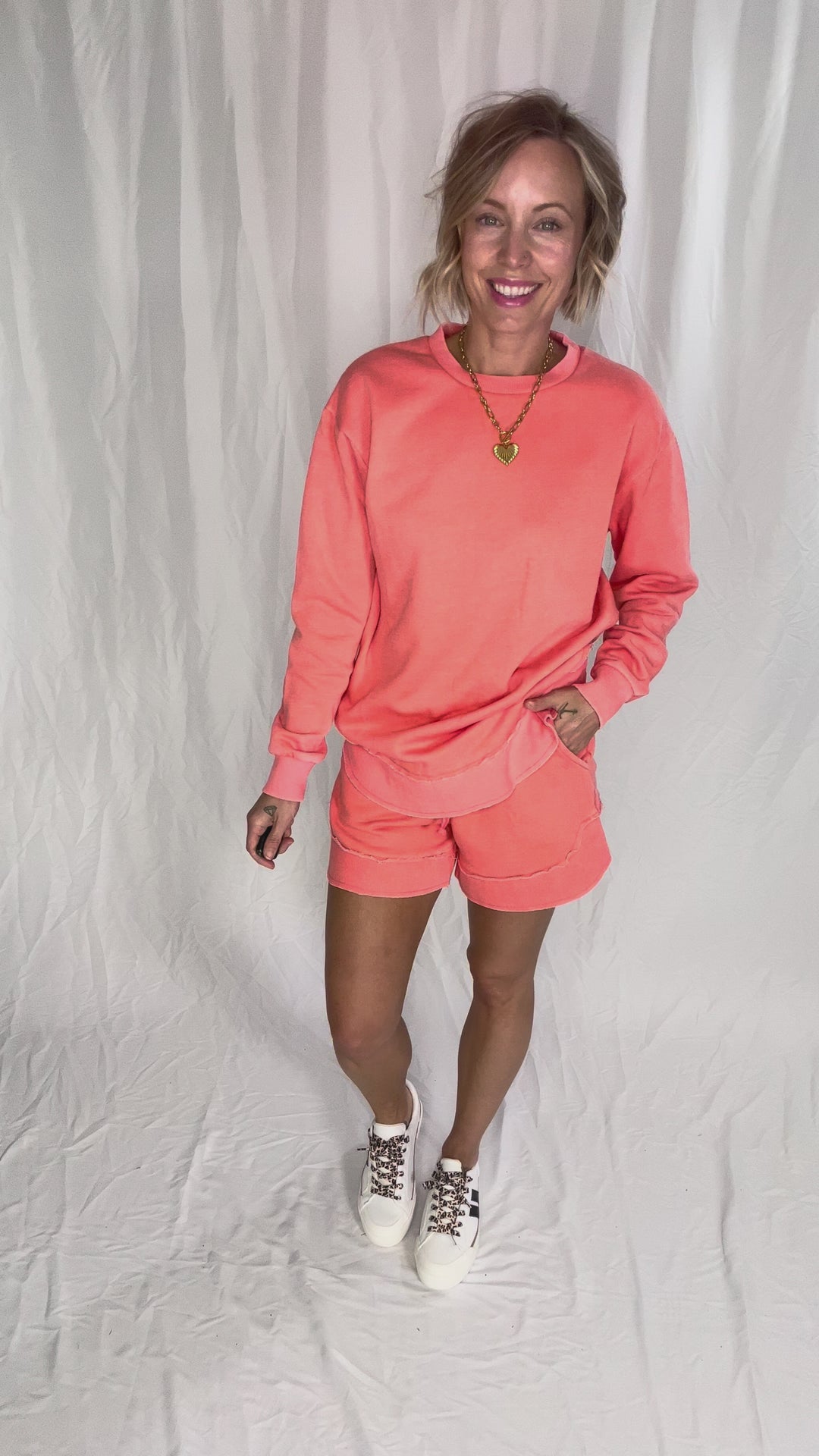 Stevie French Terry Pullover- CORAL-FINAL SALE