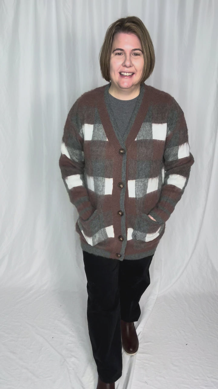 Thistle Tartan Plaid Cardigan- MOCHA