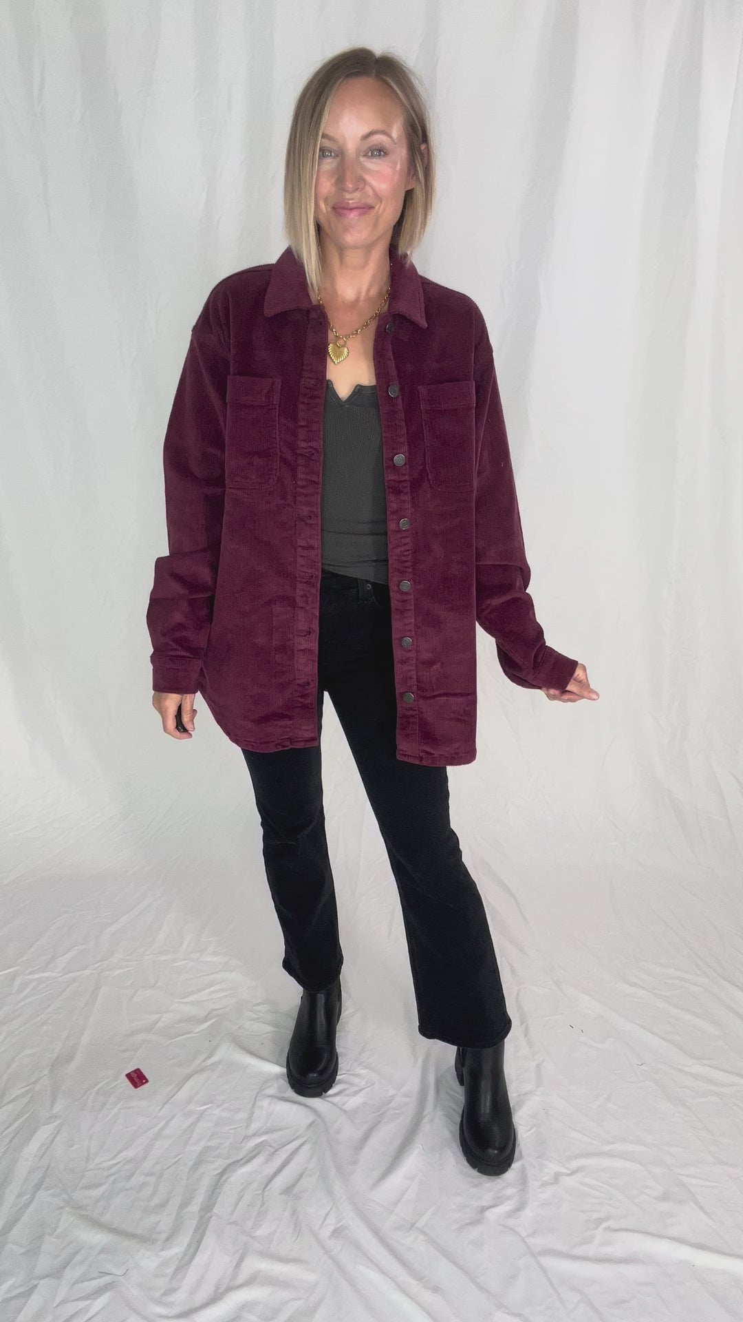 Noisy May Alva Corduroy Shacket- WINE