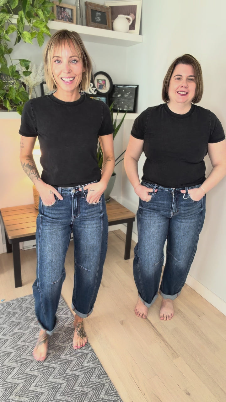 RISEN Ashley High Rise Barrel Jeans- DARK WASH