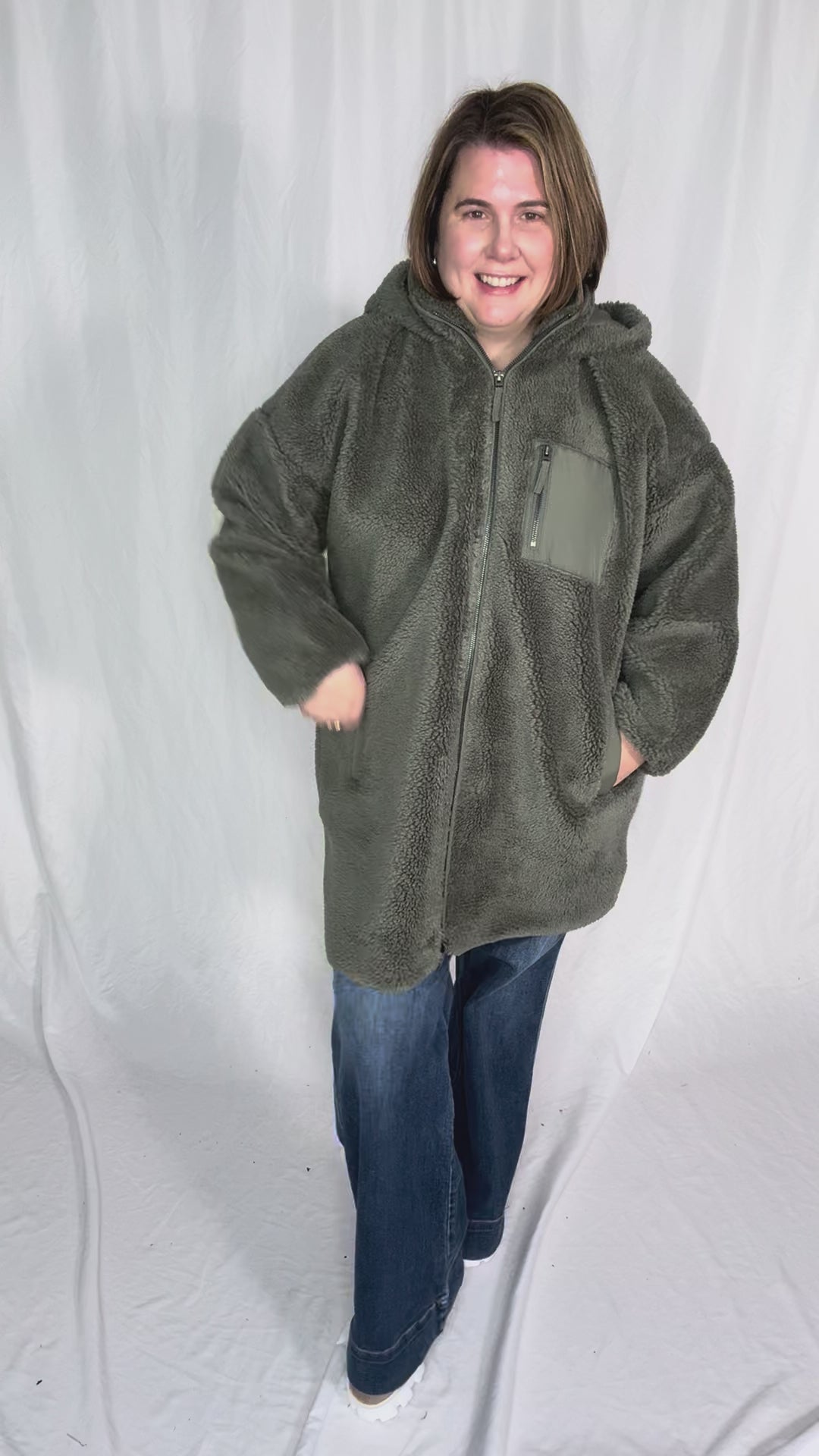 ONLY Sascha Sherpa Jacket- OLIVE GREY