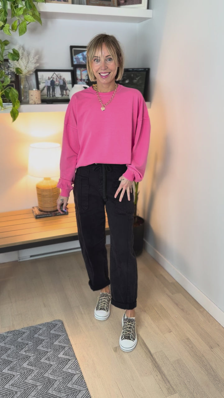 Madison Washed Cotton Pullover- TAFFY PINK