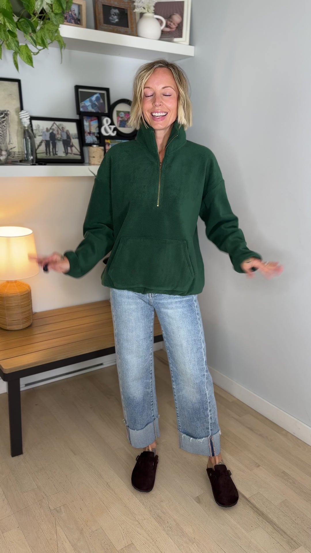 Harvest Sun 1/4 Zip Premium Plush Fleece Pullover- PINE GREEN