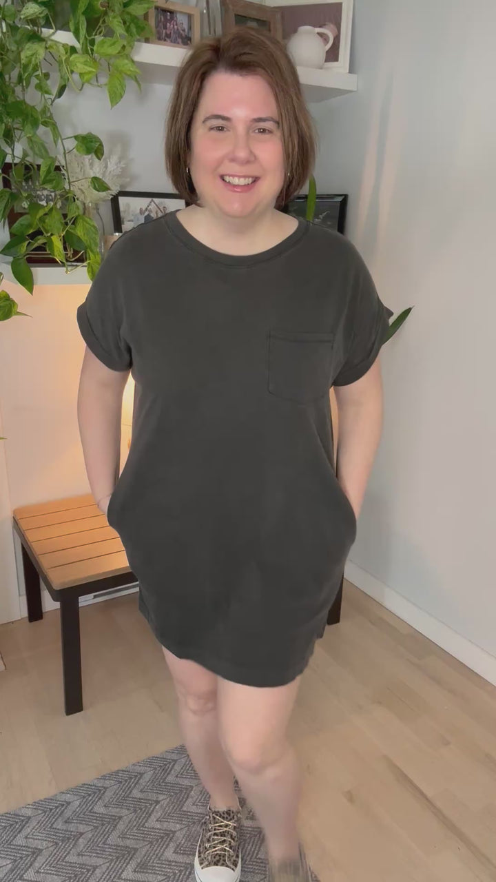 Wilder Washed Cotton T-shirt Dress- BLACK