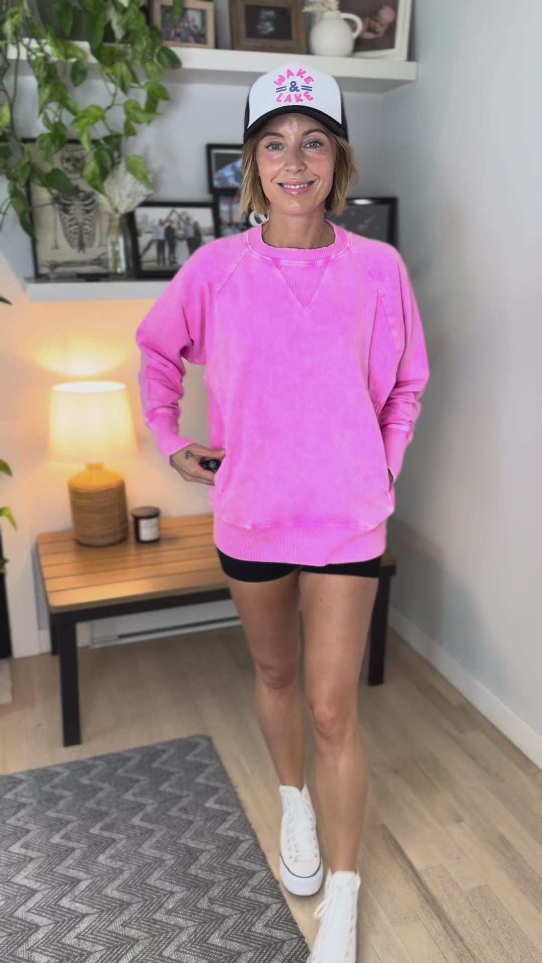 Jane Washed Tunic Pullover- PINK