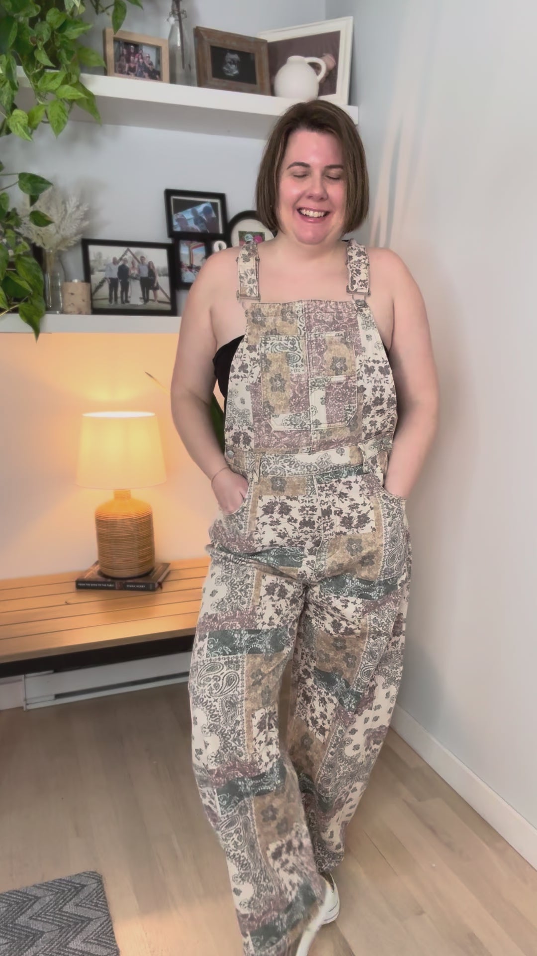 Fleur Vintage Floral Barrel Overalls- TAUPE MULTI