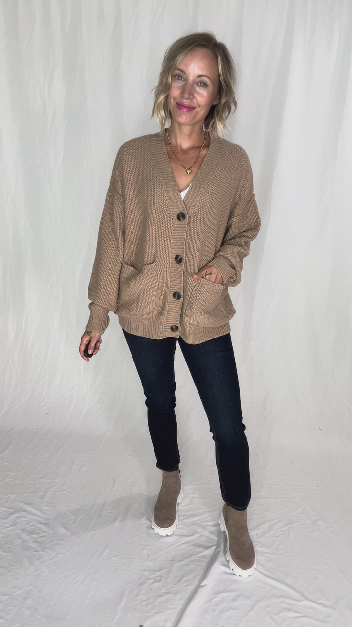 Annabeth Button Down Cardigan- DARK TAUPE