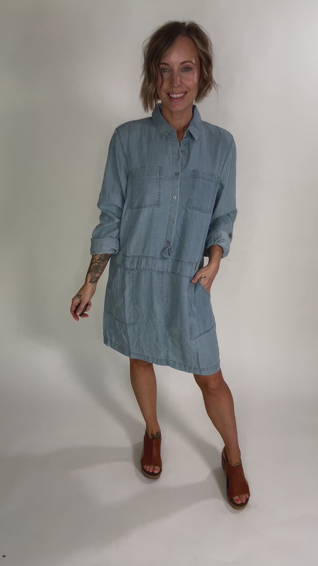 Adina Button Up Tencel Dress- LIGHT WASH-FINAL SALE