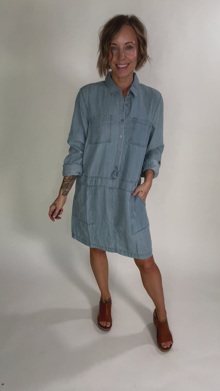 Adina Button Up Tencel Dress- LIGHT WASH-FINAL SALE
