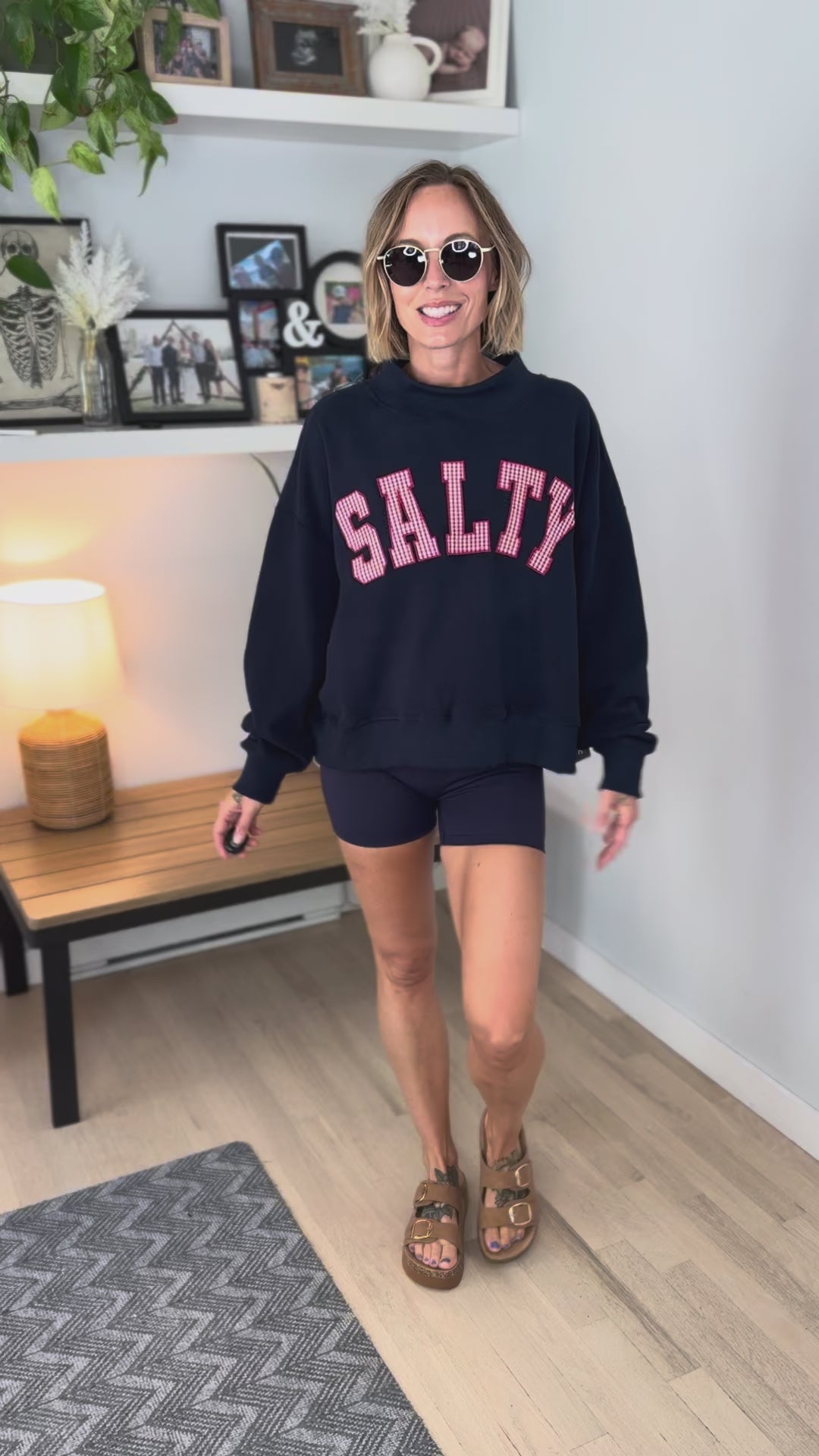 Kira Salty Mock Neck Sweatshirt- NAVY