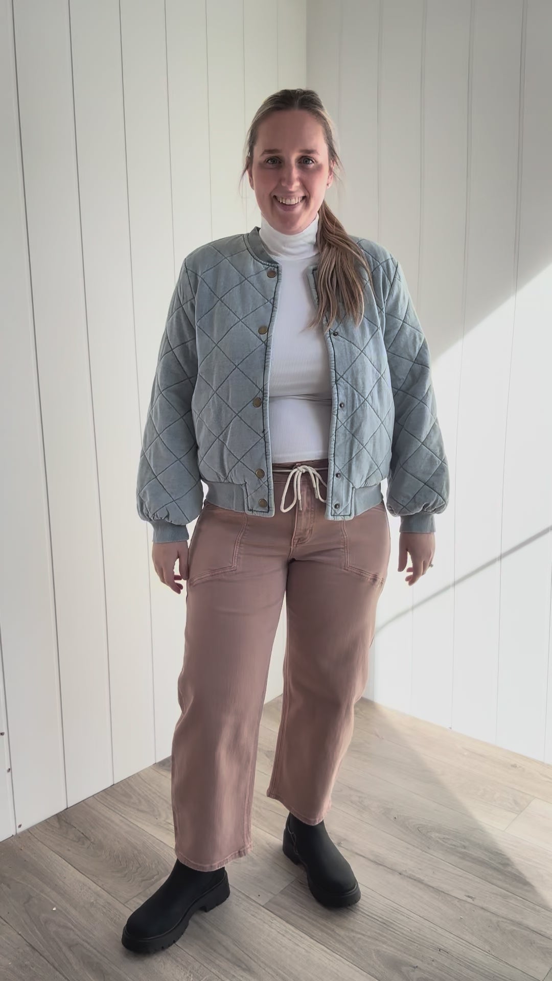 Pacey Washed Cotton Quilted Bomber Jacket- LIGHT DENIM BLUE