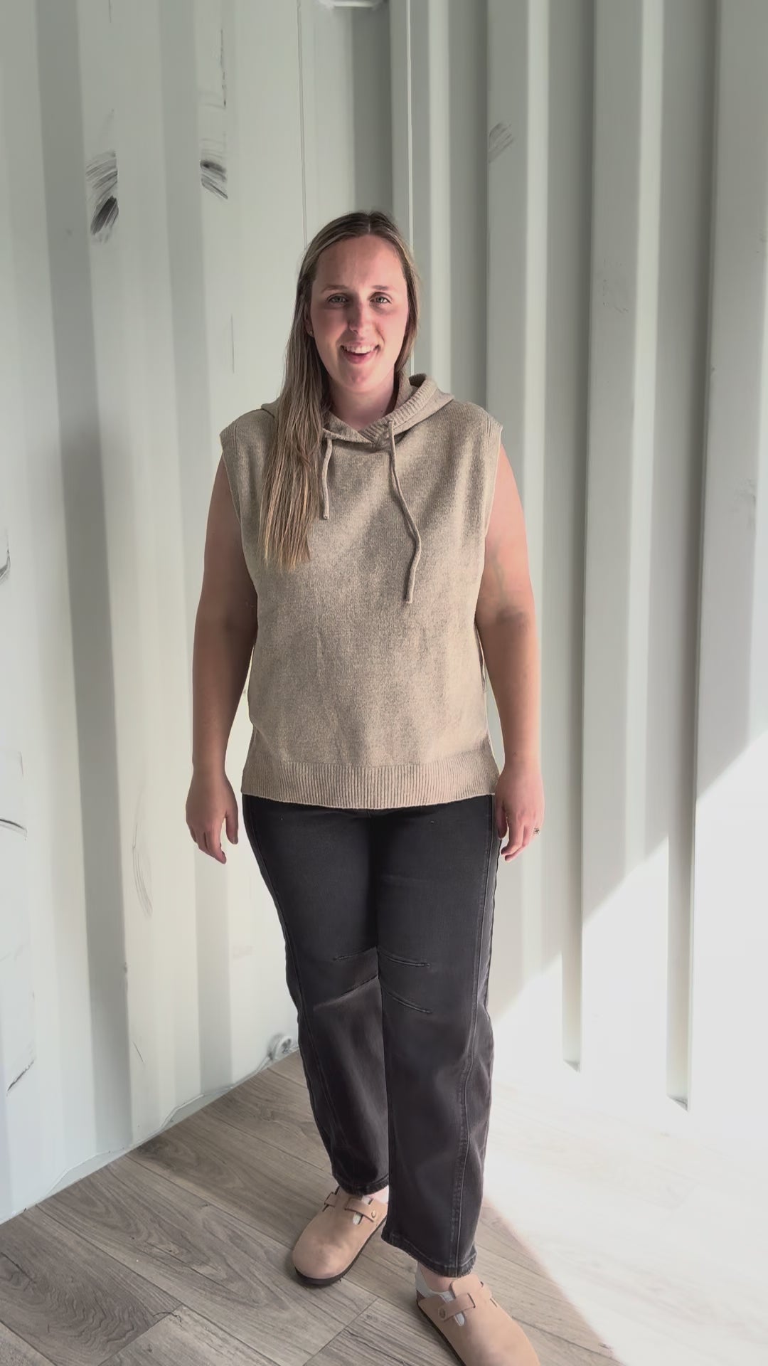 Greer Sleevless Hooded Sweater- TAUPE