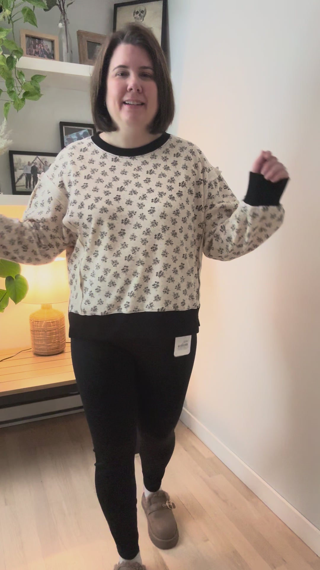 Elsa Vintage Floral Thermal Pullover- IVORY/BLACK-FINAL SALE