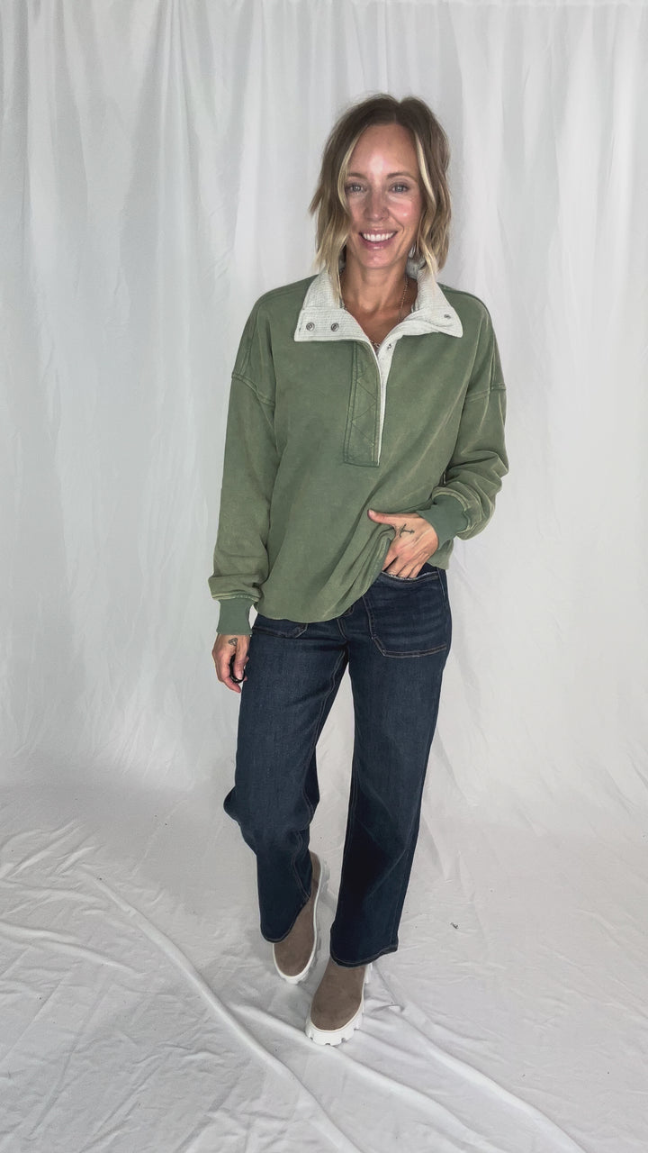 Grayson Thermal Contrast Snap Button Pullover- GREEN