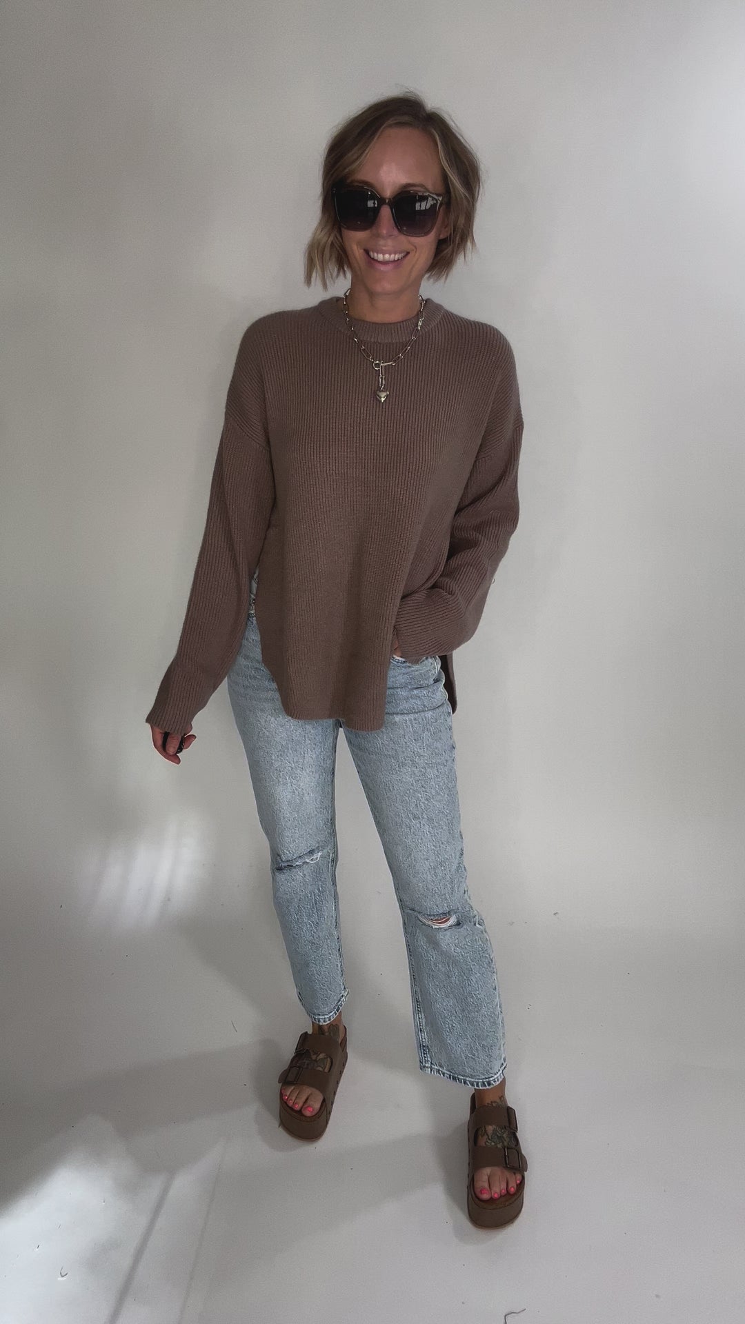 Letha Soft Knit Slide Slit Sweater- TAUPE-FINAL SALE