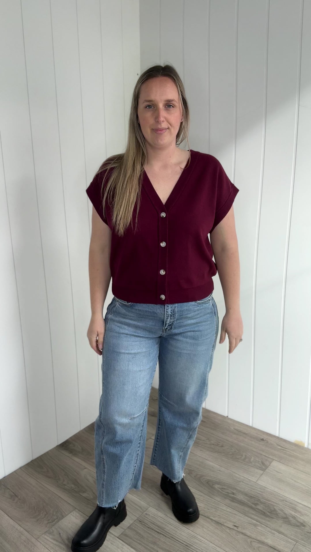 Thyme Short Sleeve Sweater- BURGUNDY