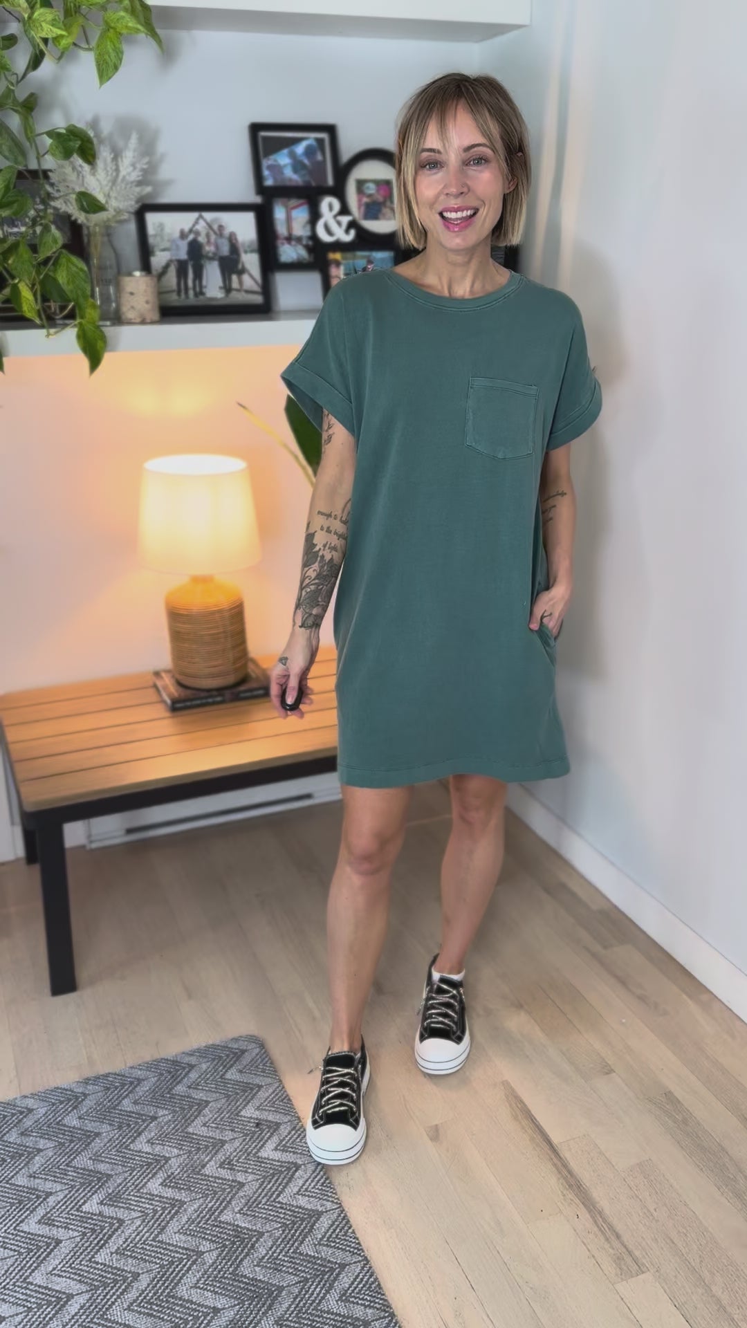 Wilder Washed Cotton T-shirt Dress- DARK TEAL