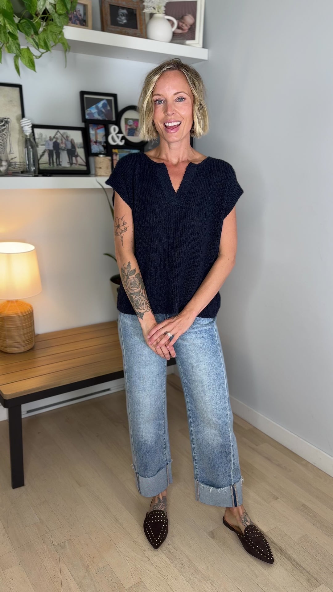 Fable Cotton Slub Sweater Top- MIDNIGHT