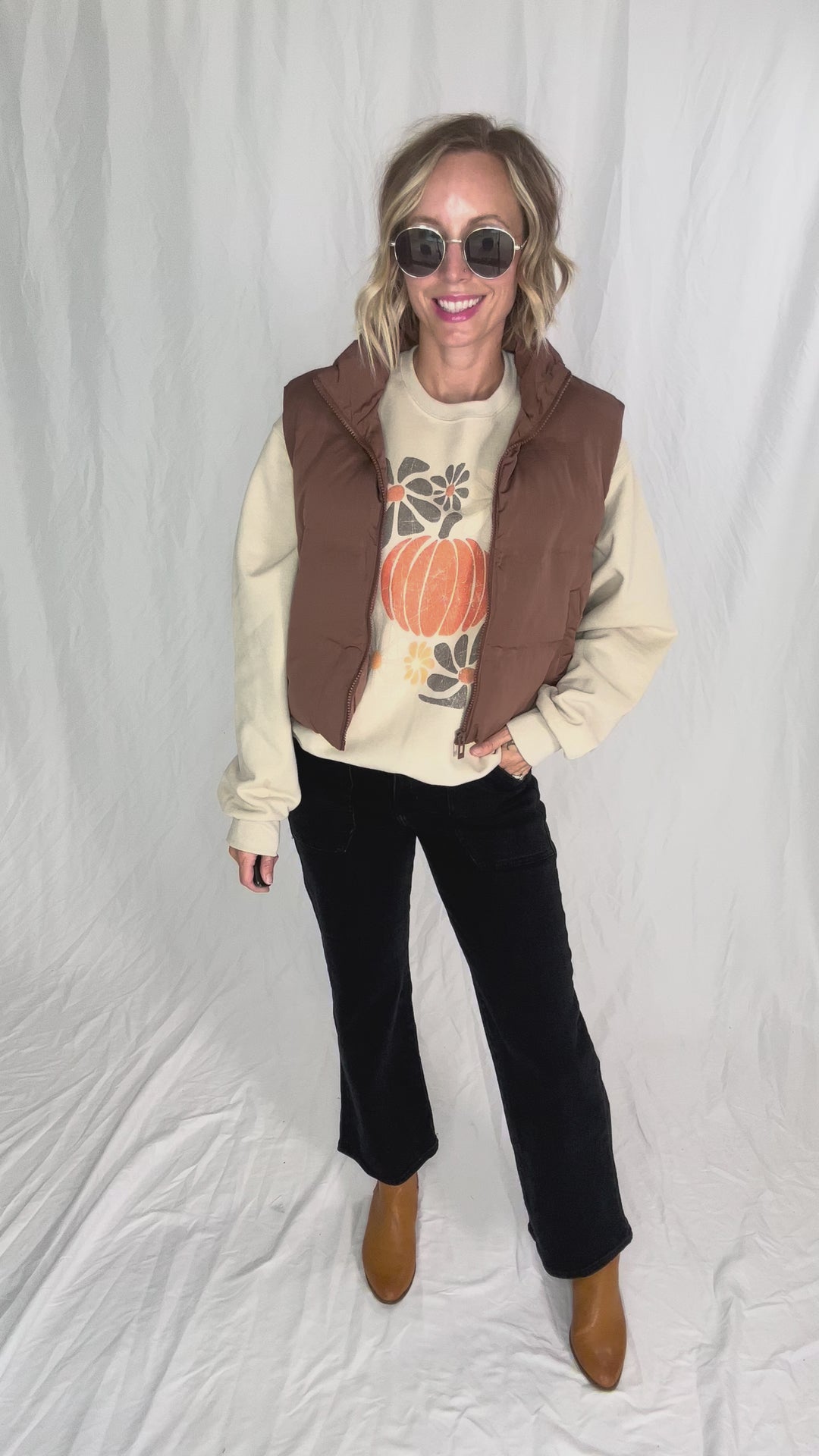 Neutral Modern Pumpkins Graphic Crewneck- SAND