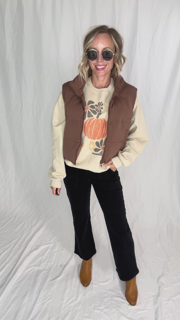 Neutral Modern Pumpkins Graphic Crewneck- SAND