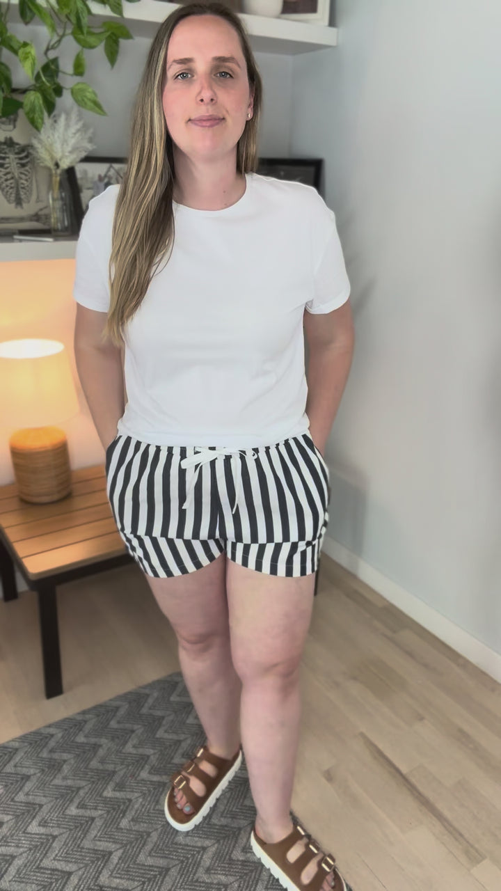 Maria Stripe Twill Denim Shorts- NAVY