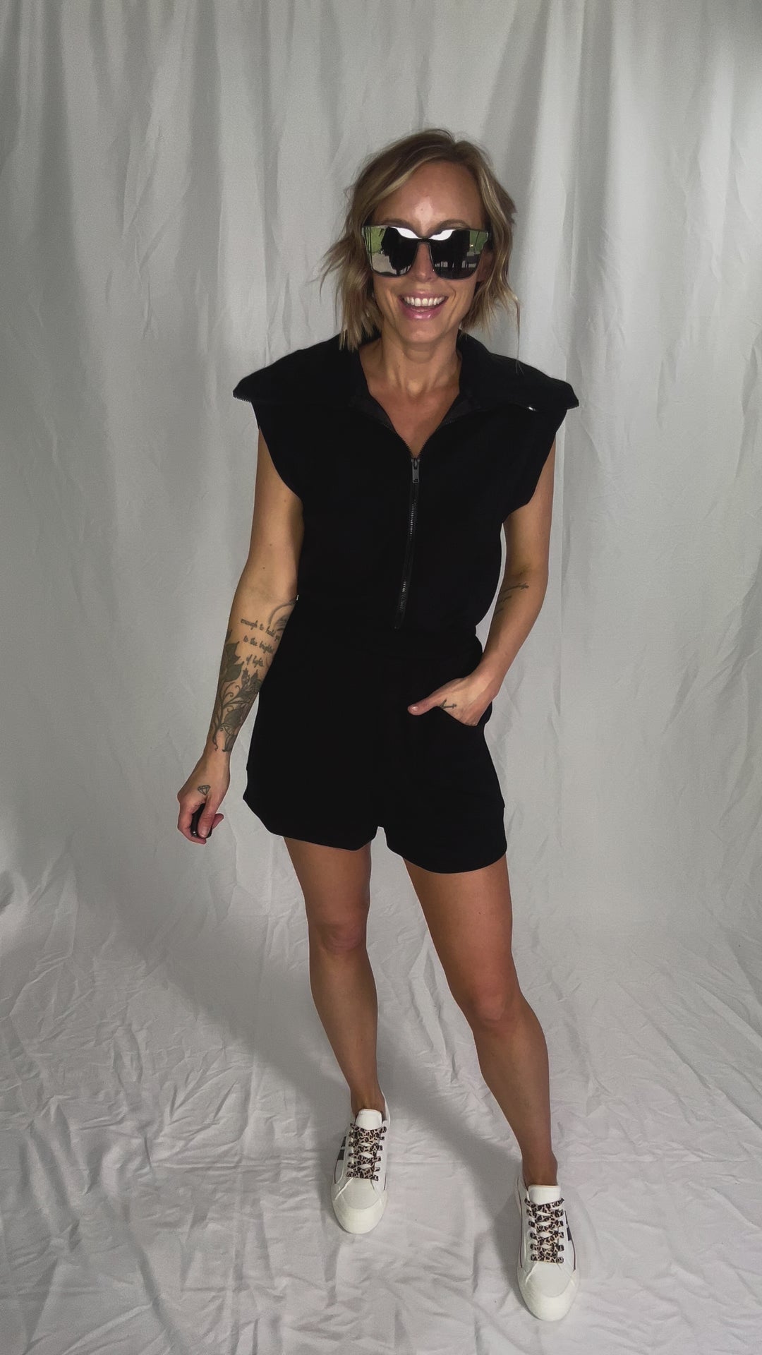 Jardine Scuba Luxe Sleeveless Romper- BLACK-FINAL SALE