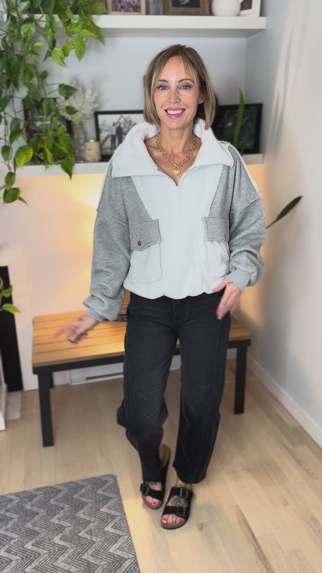 Carter Pullover Fleece Jacket- HEATHER GREY