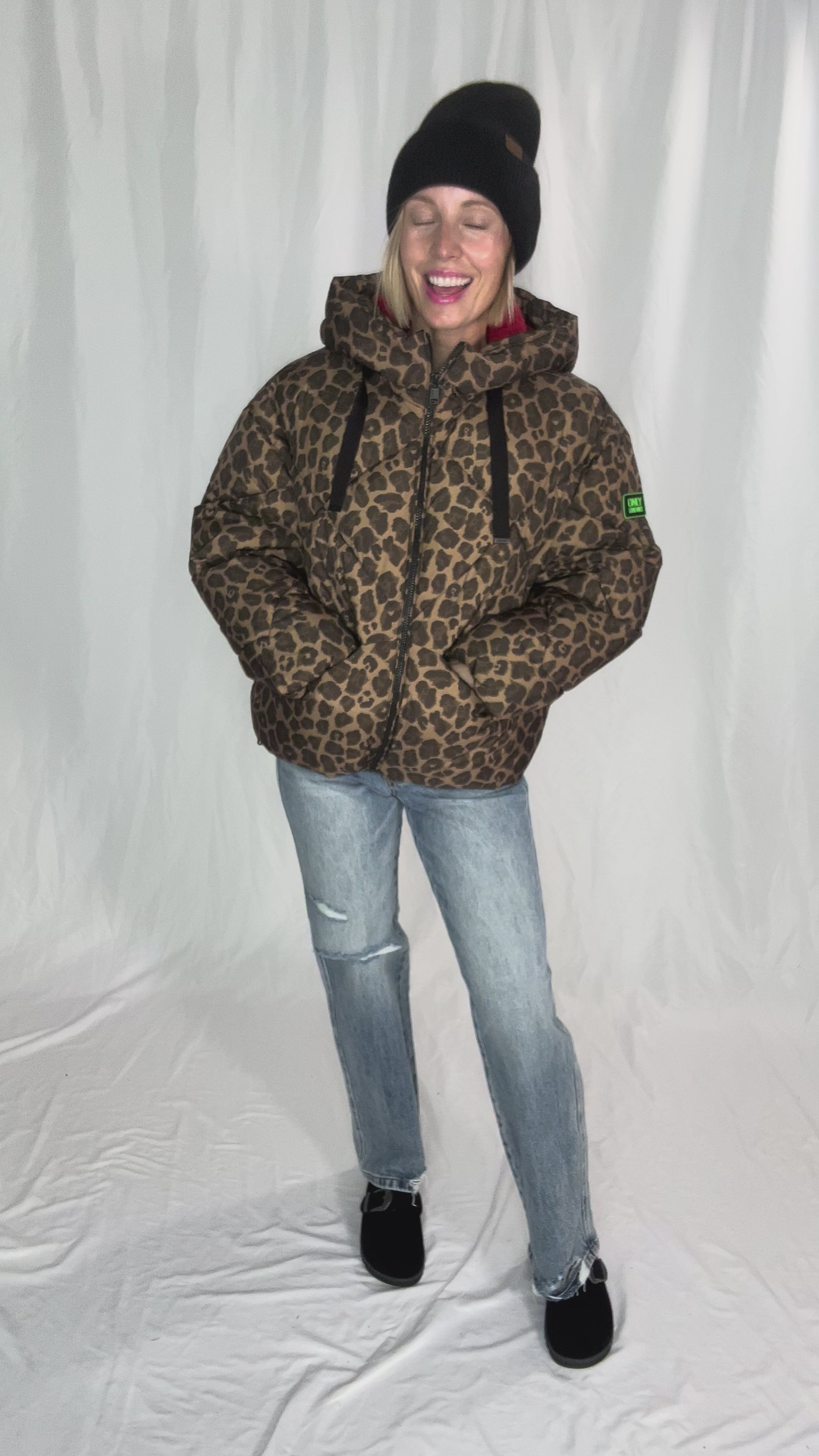 ONLY Lassie Hooded Puffer Jacket- LEOPARD – Timber + Gray