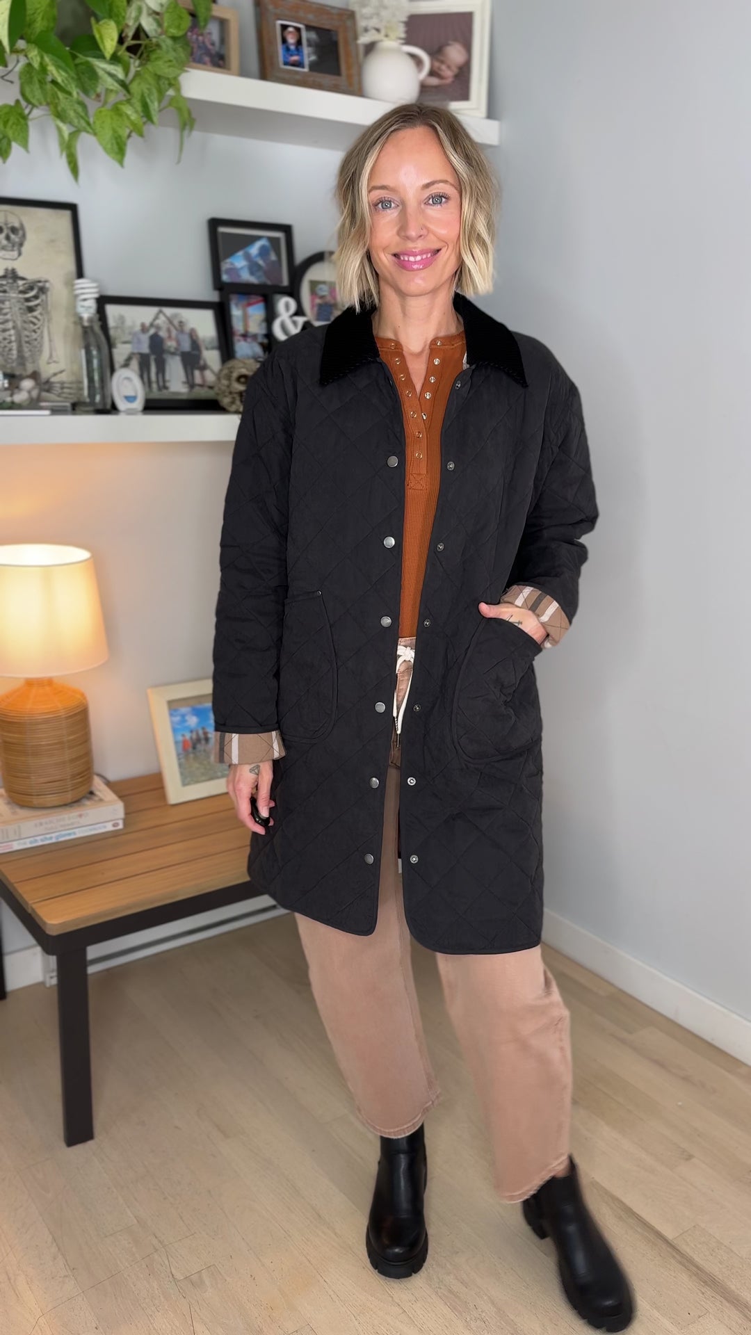 Hadley Quilted Long Jacket- BLACK