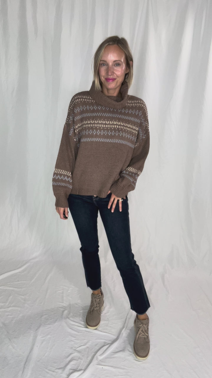 Hollye Cowl Neck Sweater Top- BROWN
