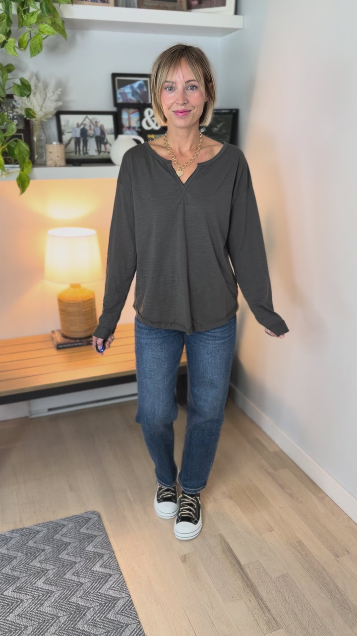 Sandy Slub Knit Long Sleeve- CHARCOAL