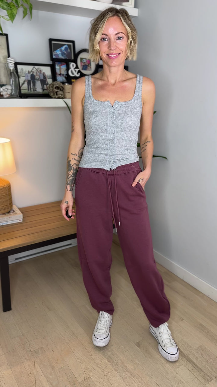 MONO B Homestead Fleece Barrel Sweatpants- ROSEWOOD