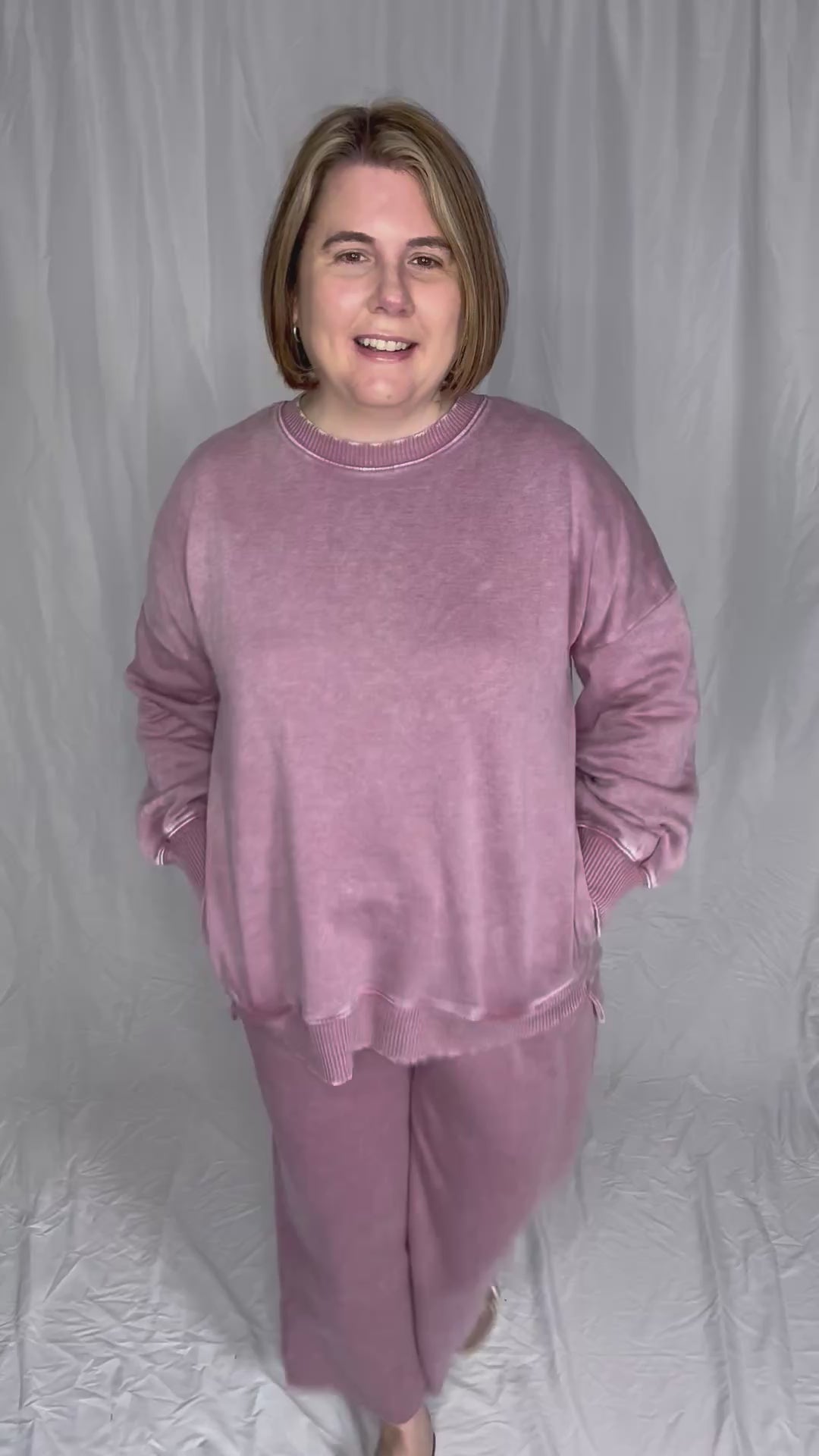 Caslo Acid Wash Fleece Pullover- LIGHT ROSE