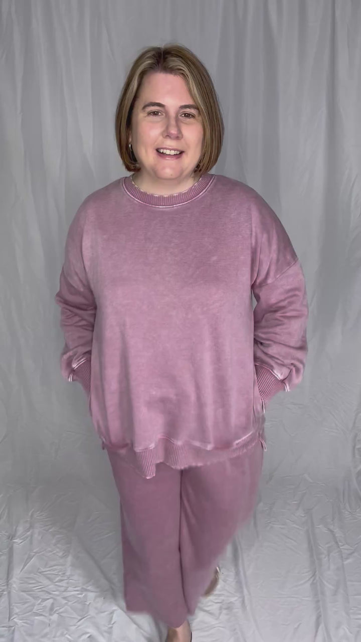 Caslo Acid Wash Fleece Pullover- LIGHT ROSE