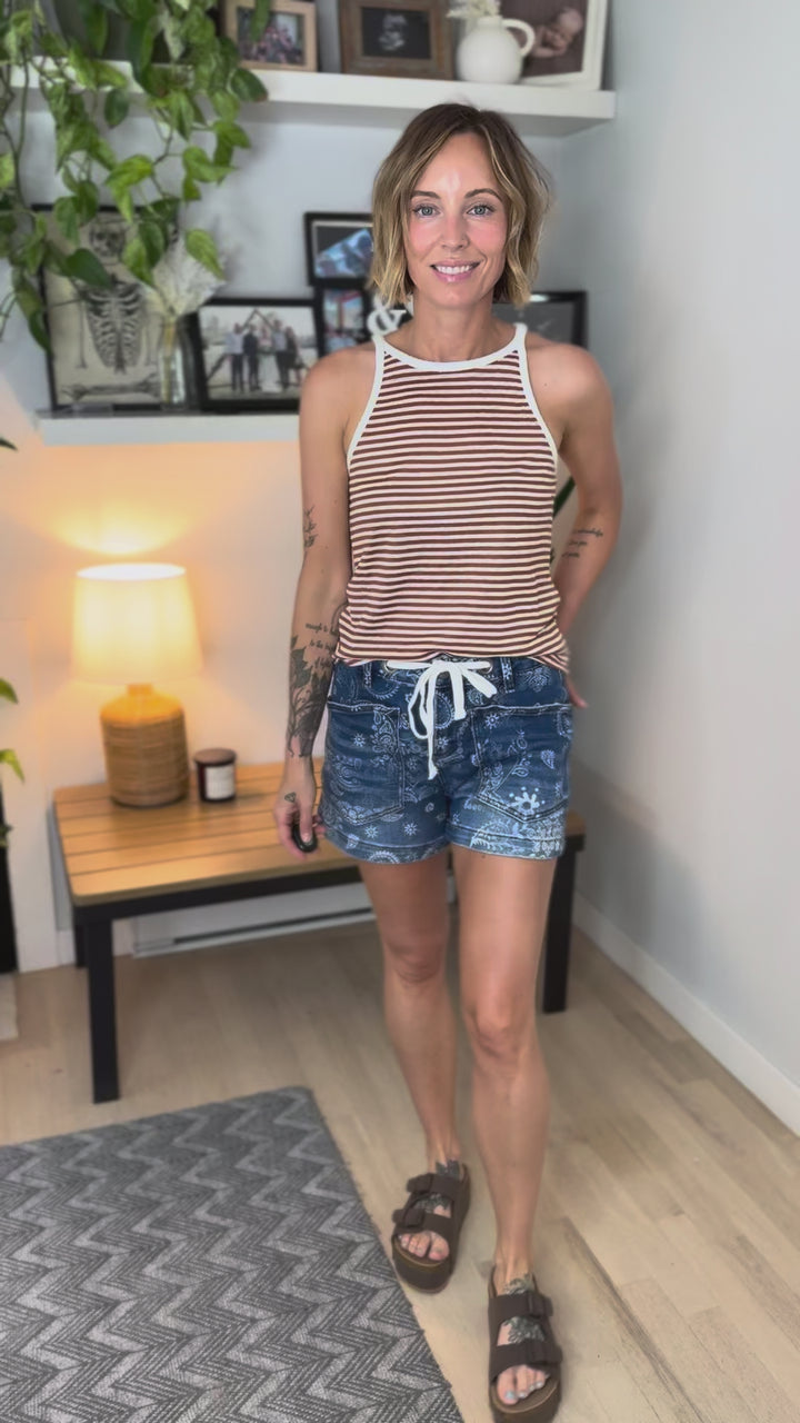 Savannah Linen Blend Tank- RUST