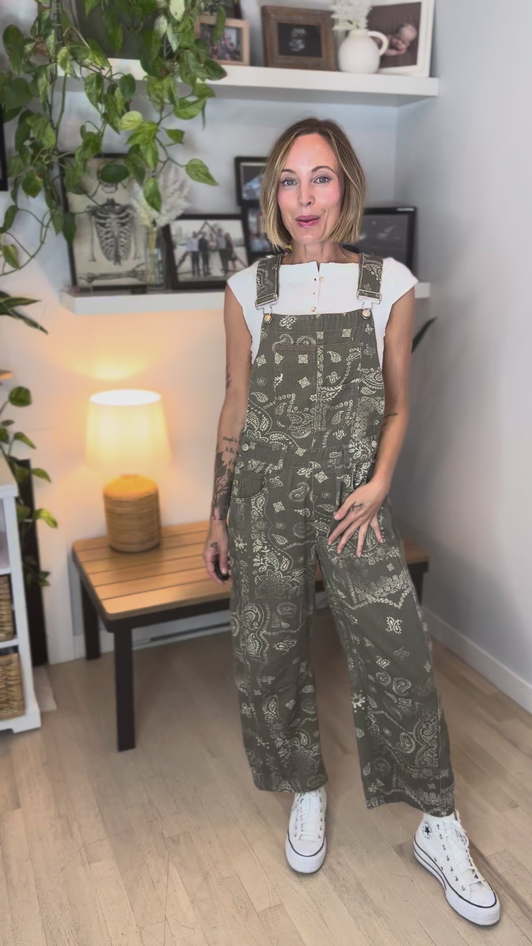 Lettie Paisley Print Barrel Overalls- VINTAGE ARMY