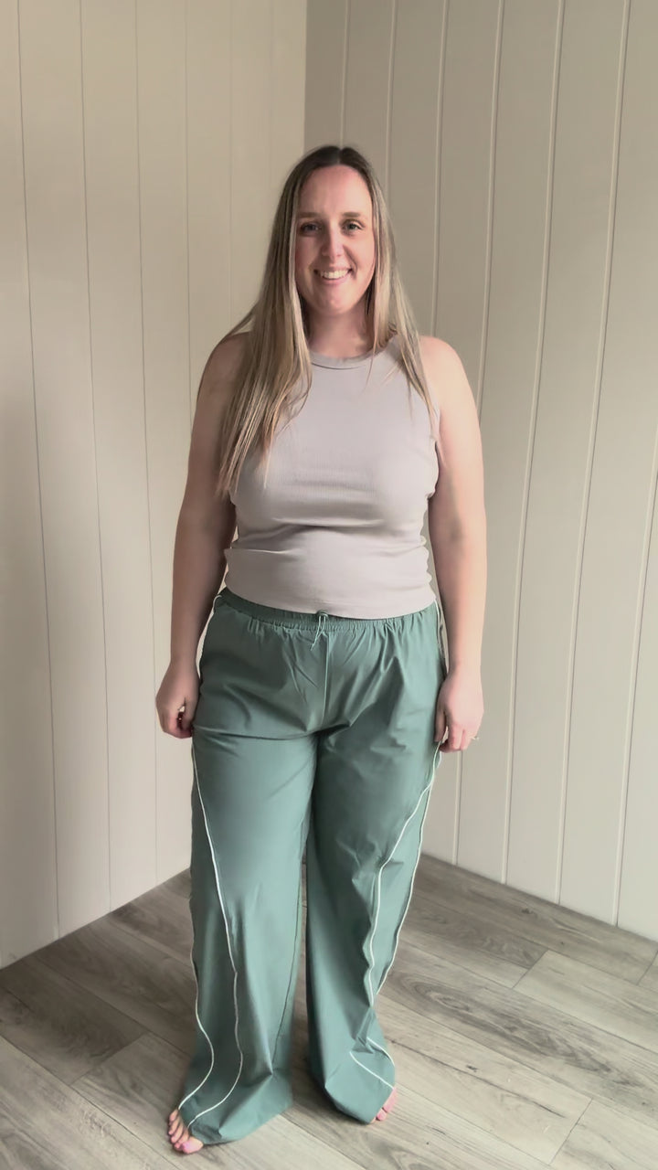 MONO B Laneway Curved Line Track Pants- EUCALYPTUS
