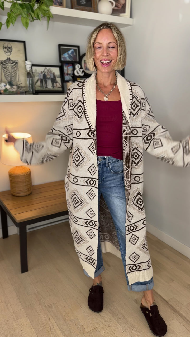 Lennox Western Cardigan- CREAM & BROWN
