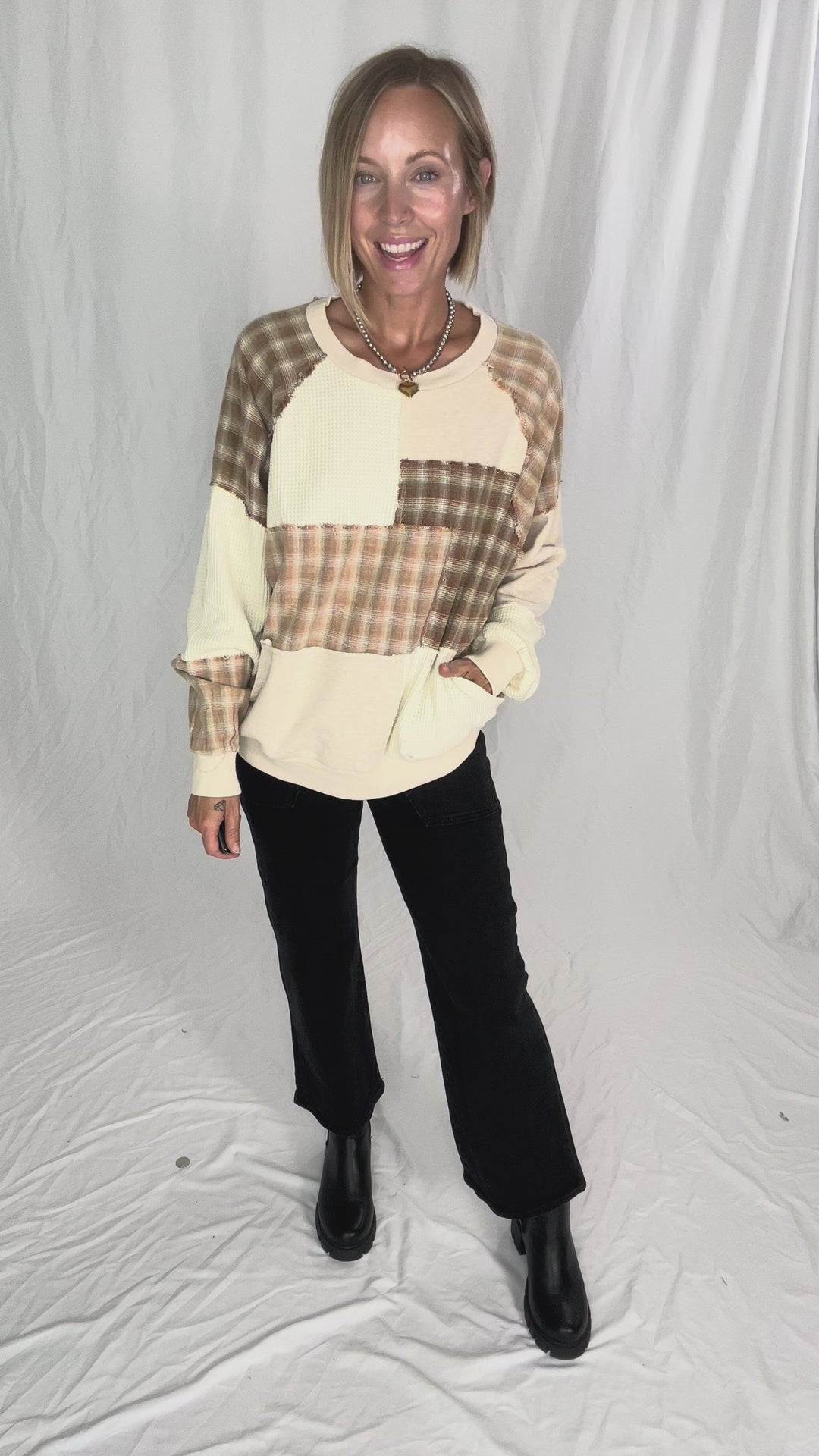 Faris Patchwork Sweatshirt- BIEGE