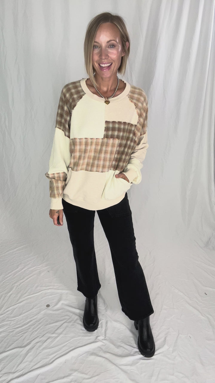 Faris Patchwork Sweatshirt- BIEGE