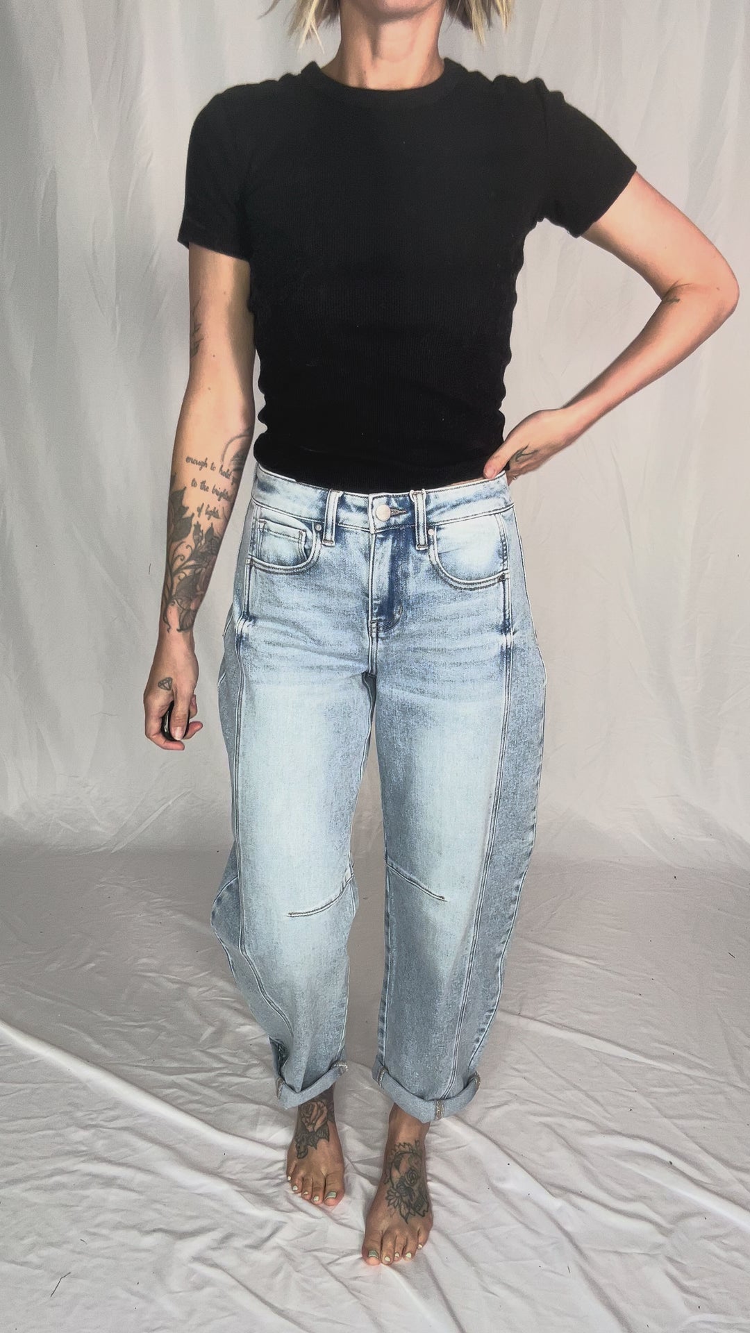 RISEN Ashley High Rise Barrel Jeans- LIGHT WASH