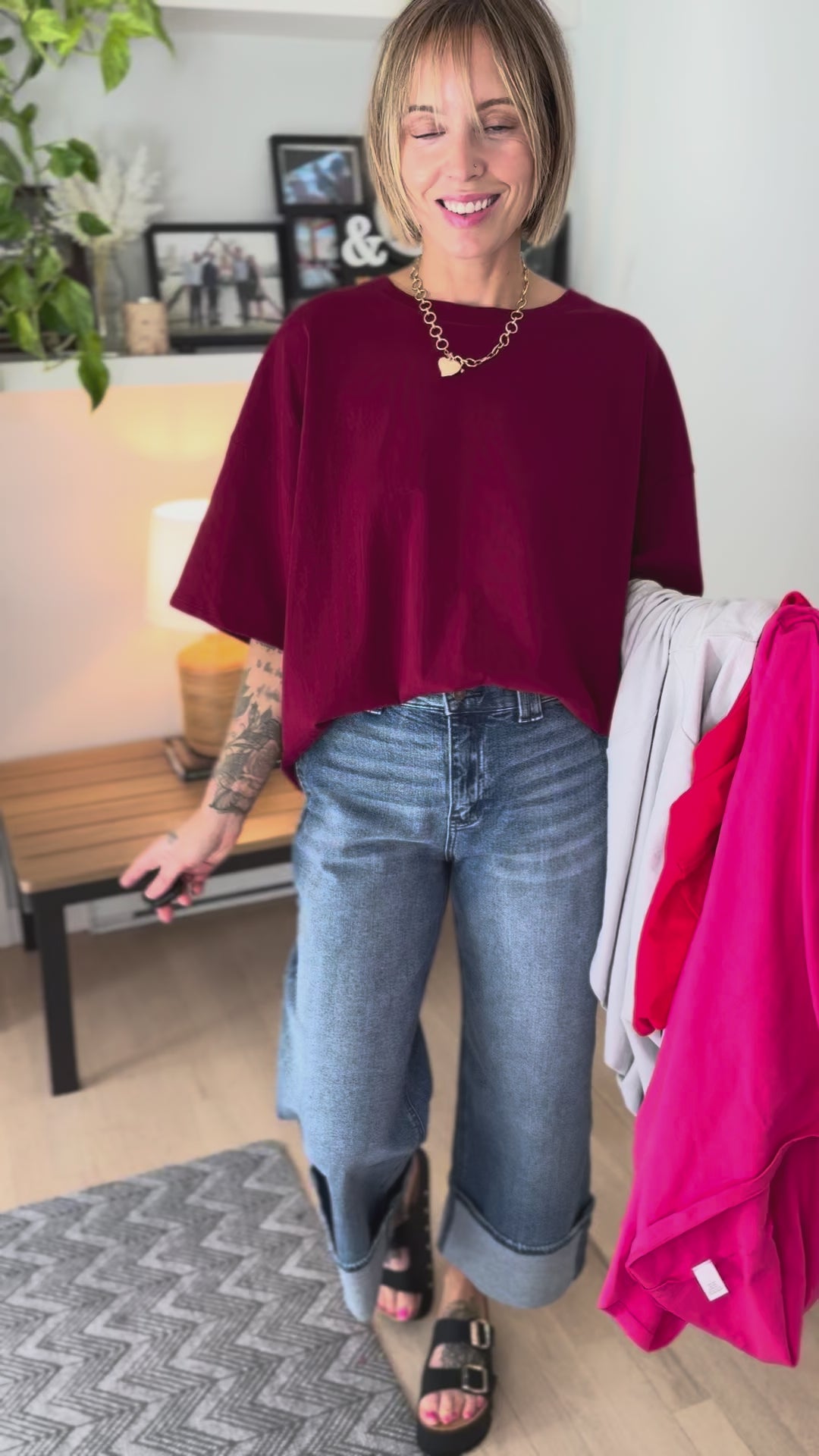 Lila Oversized Cotton Tunic Tee- HEATHER GREY