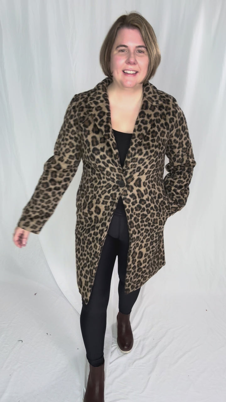 Casey Longline Jacket- BROWN LEOPARD