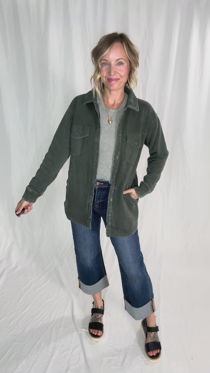 MONO B Valerie Snap on Shacket- DEEP FOREST-FINAL SALE