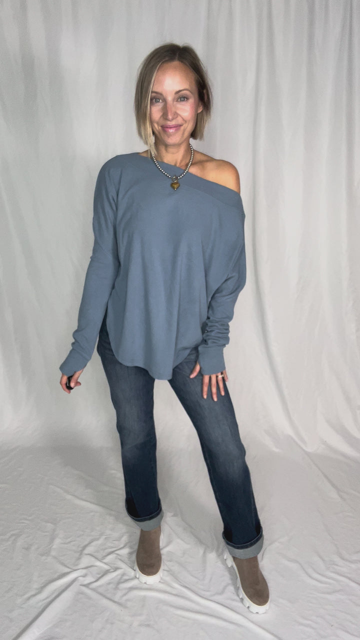 Zoey Microfleece Long Sleeve- SLATE BLUE - final sale